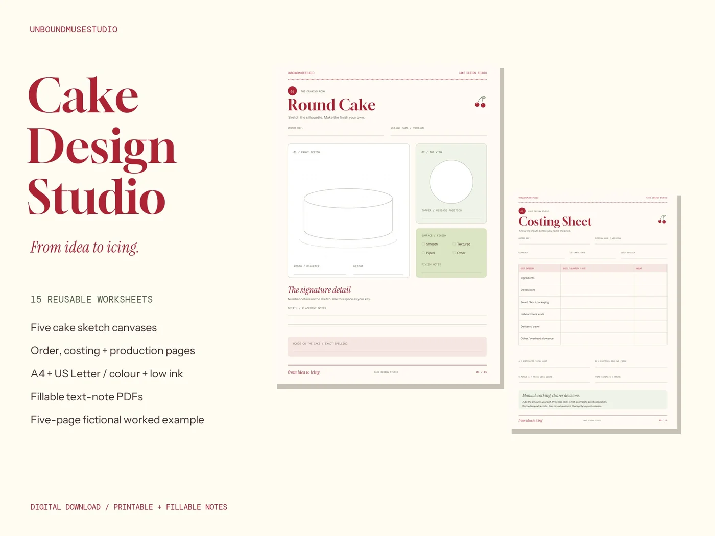 Cake Design Studio — Cake design templates & order planning worksheets product preview