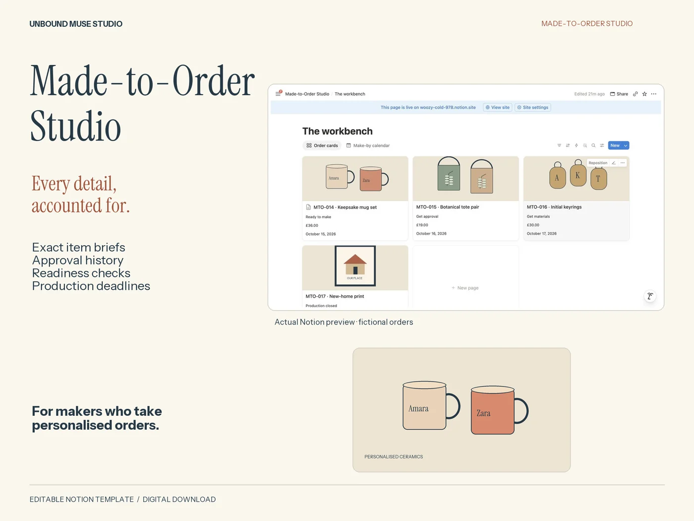 Made-to-Order Studio: Custom order tracker & creative business planner product preview