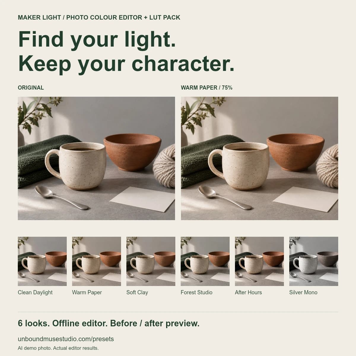 Maker Light product preview: Photo colour editor & LUT pack