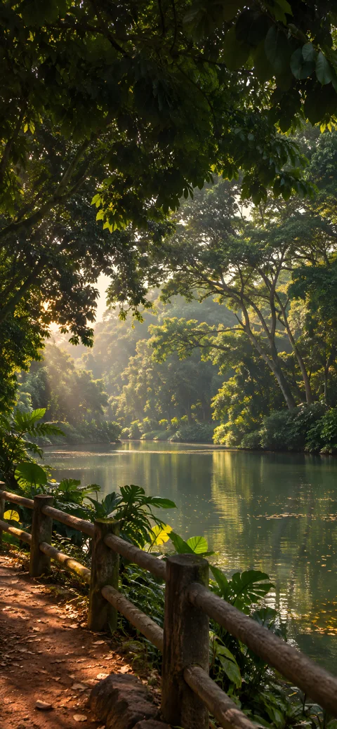 Green shade, still water and a slower afternoon. AI-assisted Ibadan artwork.