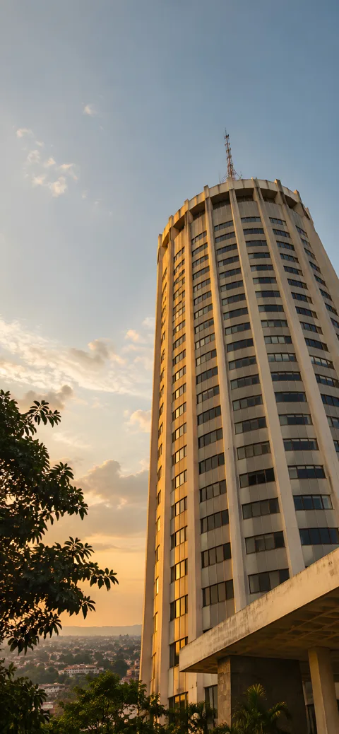A familiar curve against a wide, soft sky. AI-assisted Ibadan artwork.