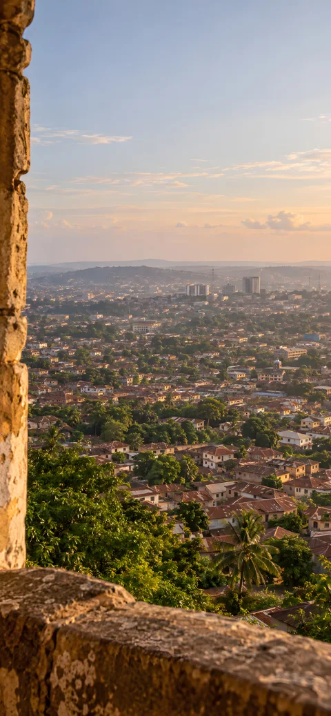 A whole city beyond the lookout. AI-assisted Ibadan artwork.